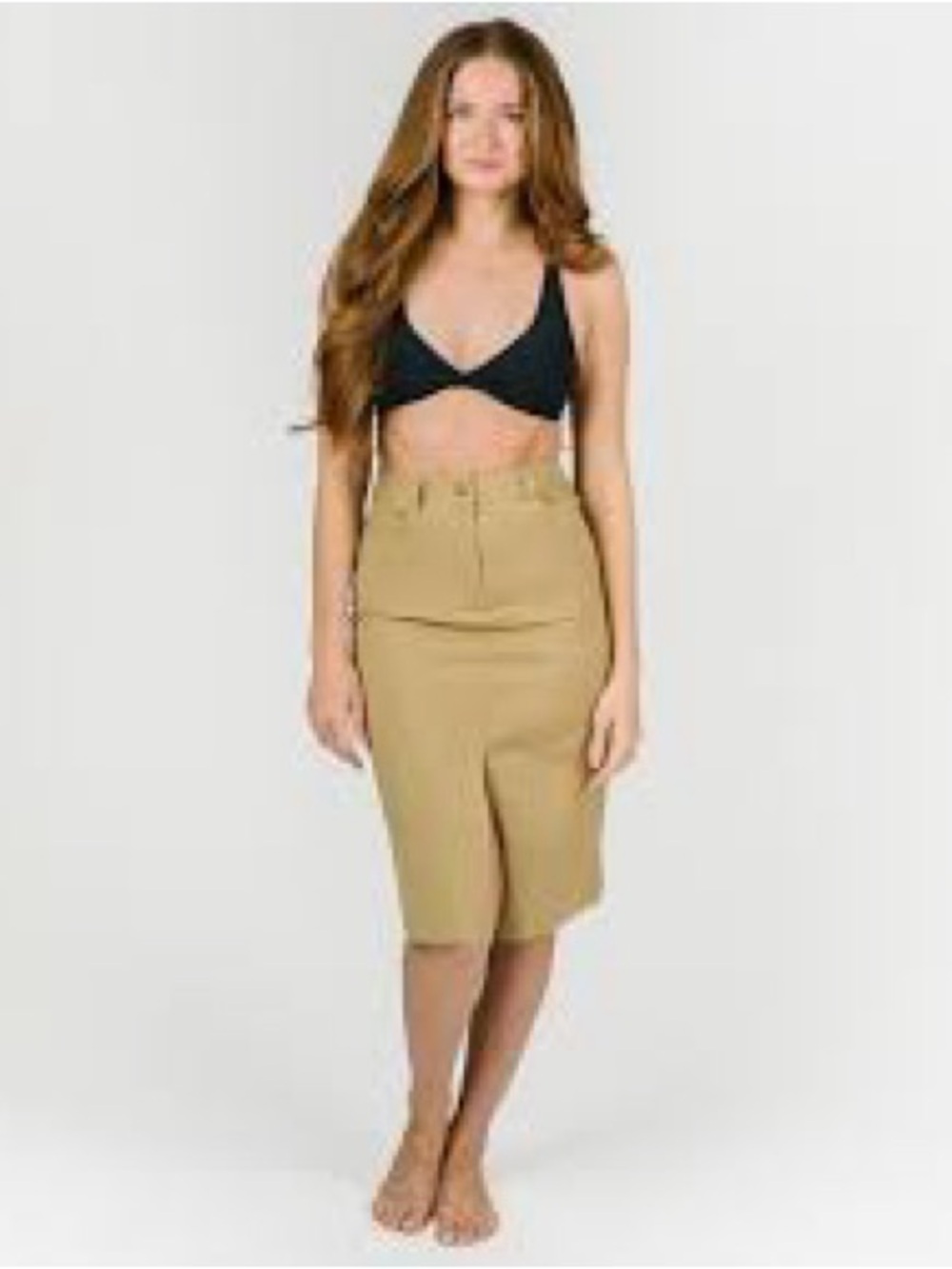 Tailored Khaki High-Rise Pencil Skirt